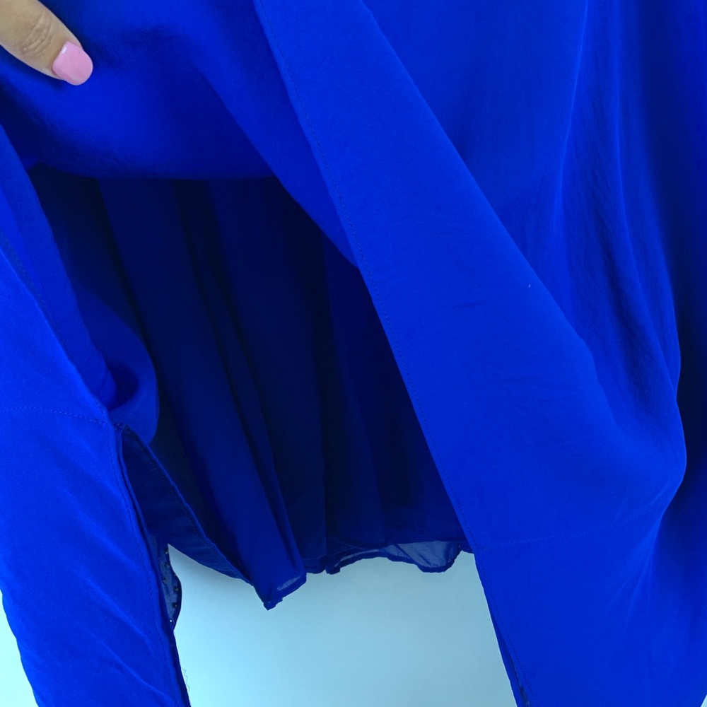 St. John Cobalt Blue Silk Poncho Batwing Bead Top - Picture 8 of 8